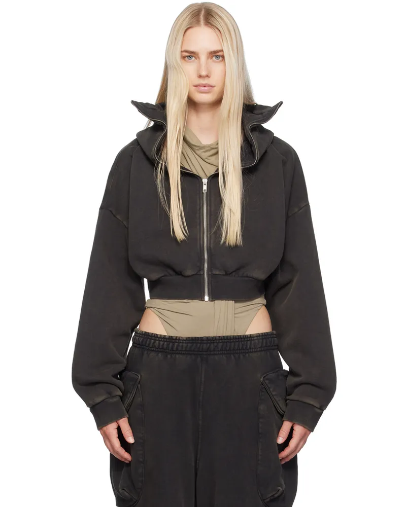 Entire Studios Black Cropped Full Zip Hoodie Washed
