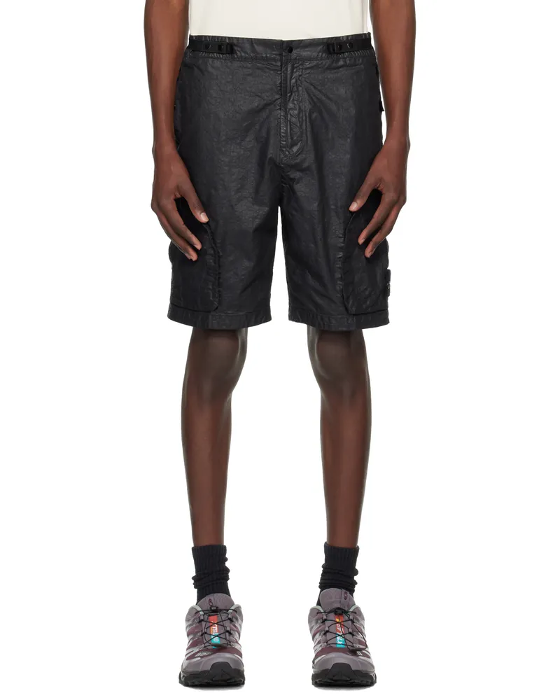 Stone Island Black Organic Look Nylon Panama-TC Shorts V0029