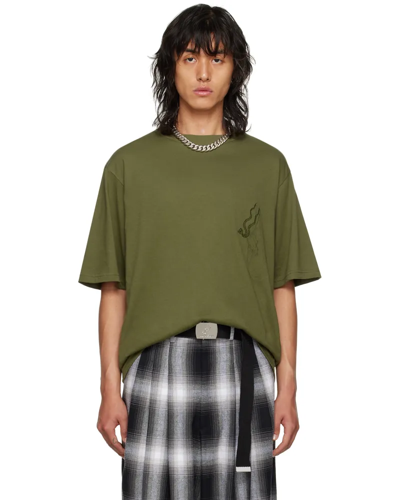 LU'U DAN Khaki Embroidered T-Shirt Khaki