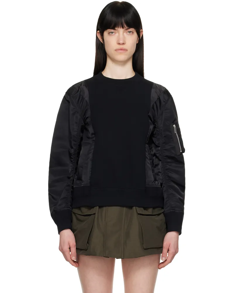 Sacai Black Sponge Sweat & Nylon Twill Sweatshirt 001
