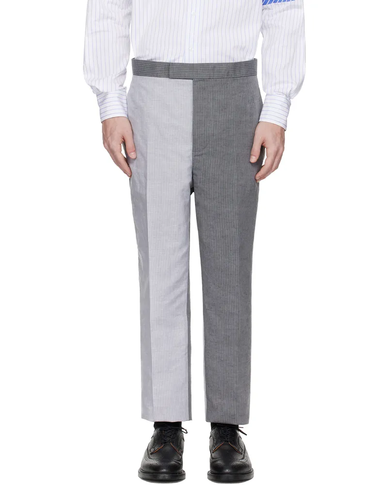 Thom Browne Gray University Stripe Linen Cotton Trousers 055