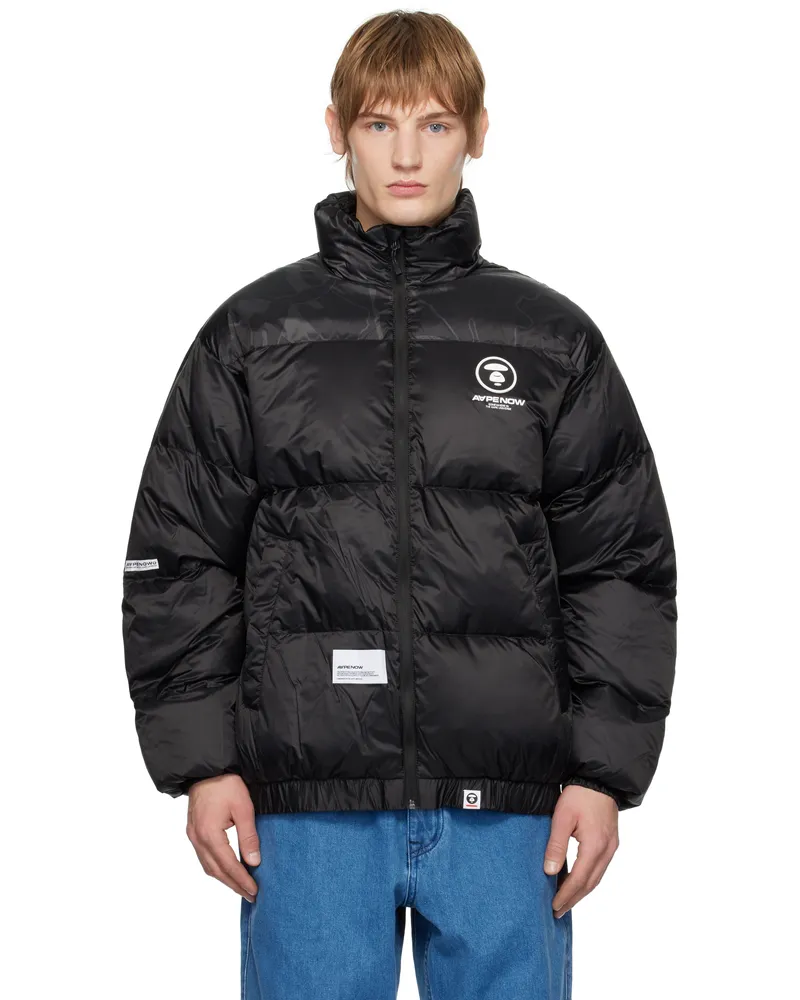 AAPE by A Bathing Ape Black 'AAPE NOW' Moonface Logo Zip-Up Down Jacket Bkl