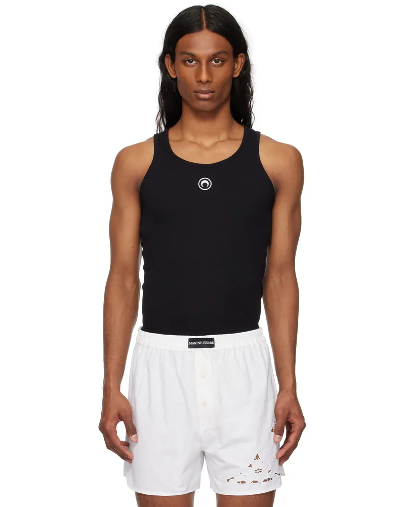 Marine Serre Black Moon Logo Ribbed Jersey Tank Top Bk99