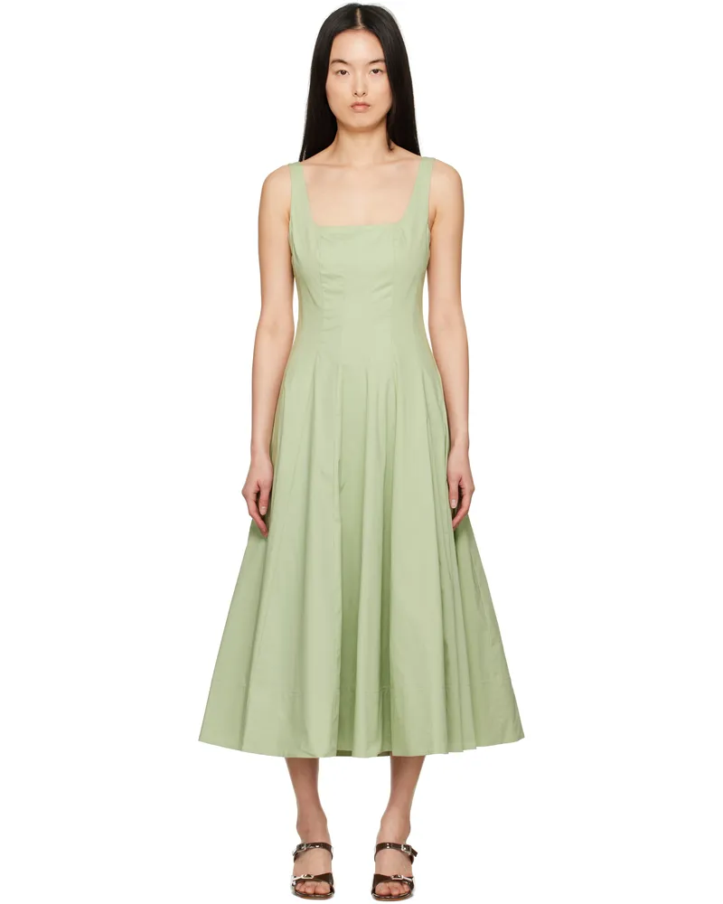 STAUD Green Wells Midi Dress Pajd