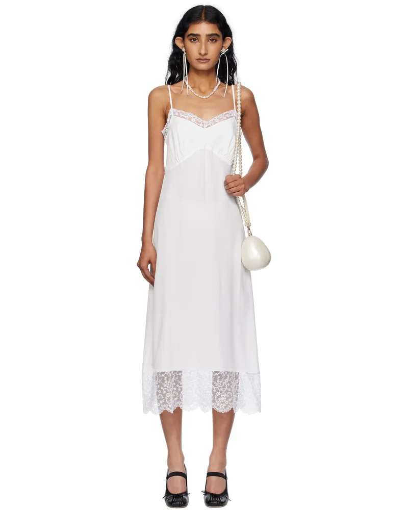 Simone Rocha Off-White Deep Lace Trim Slip Midi Dress Ivory