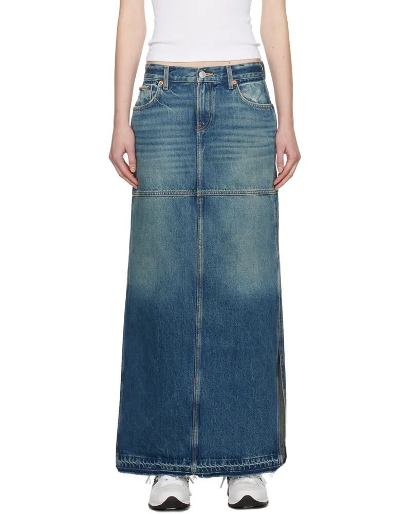 RE/DONE Blue Split Denim Maxi Skirt Herbal