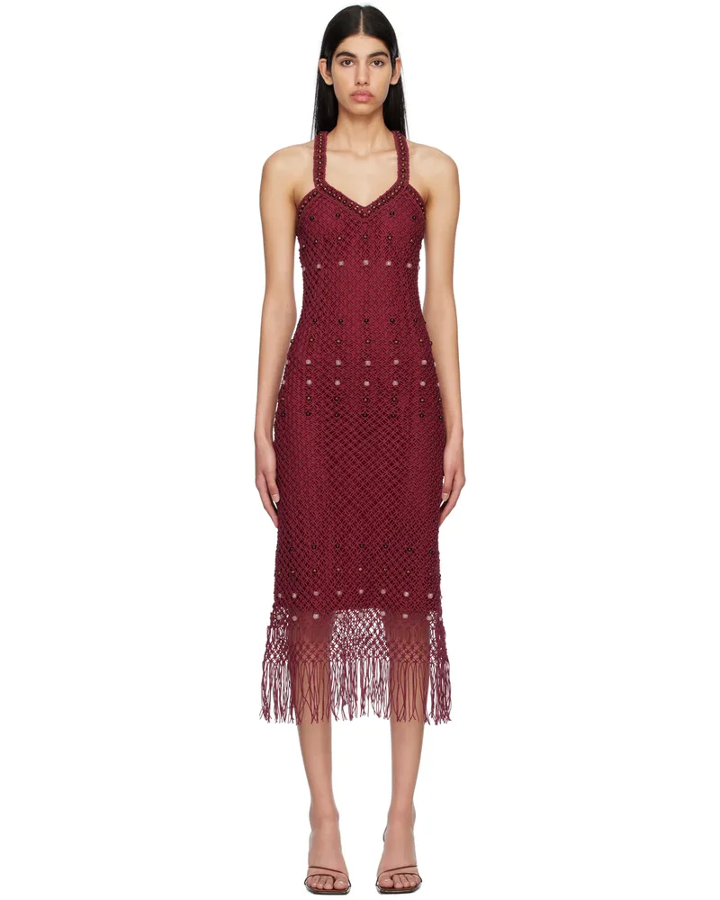 Wales Bonner Burgundy Java Macrame Midi Dress Oxblood