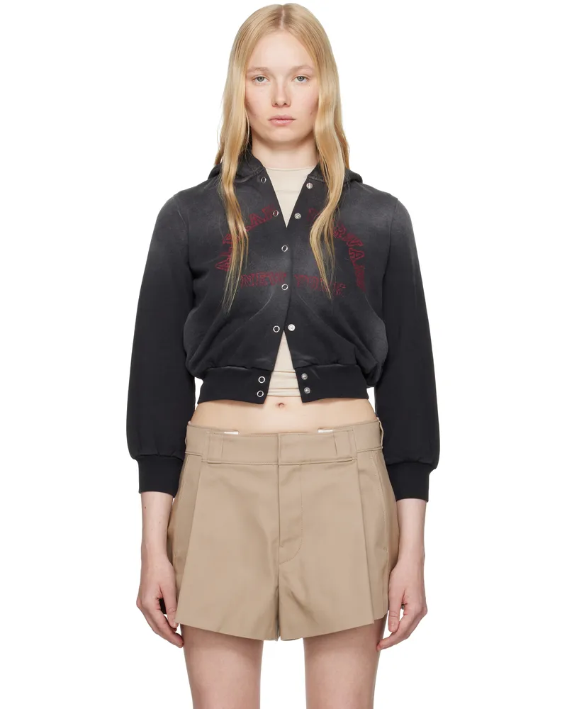 Alexander Wang Black Shrunken Cotton Terry Cardigan Sunfade