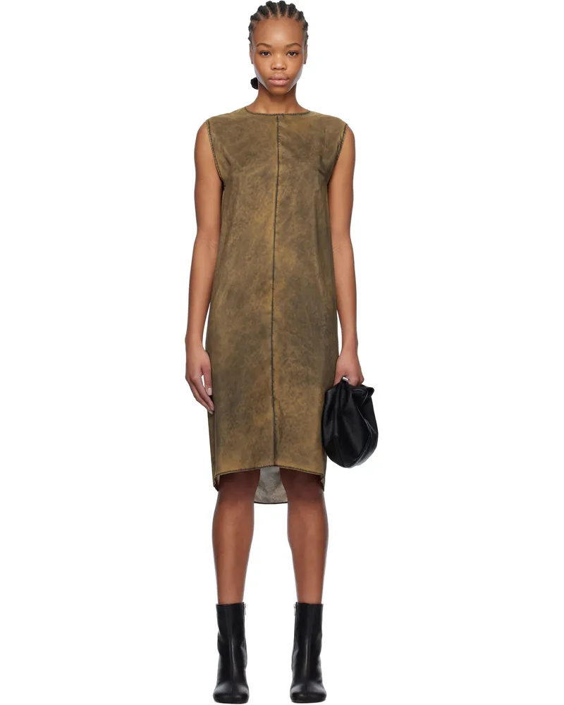Maison Margiela Khaki Light Silk Shift Midi Dress 961