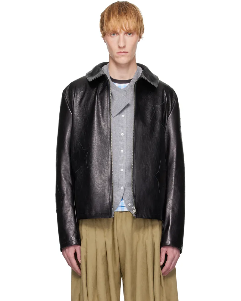 ANDREJ GRONAU Black Star Cutout Leather Jacket Black