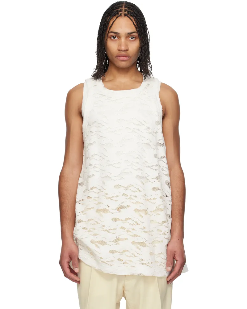 Comme des Garçons White Raschel Lace Tank Top Off