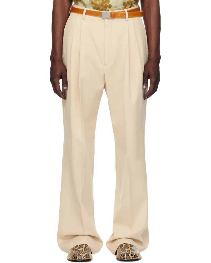 Dries van Noten Beige Wool Straight Trousers 100