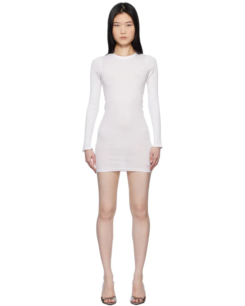 Alexander Wang White Long Sleeve Hotfix Rib Crewneck Minidress White