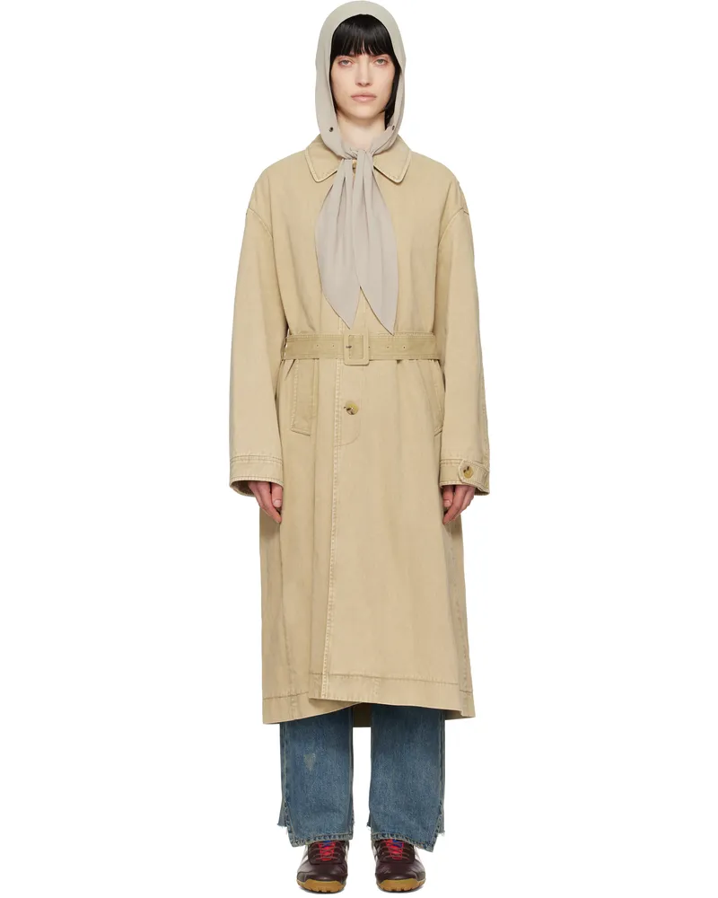 OPEN YY Beige Detachable Scarf Trench Coat Beige
