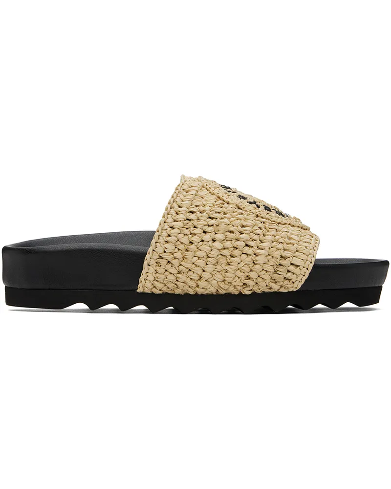Stella McCartney Beige & Black Elyse Raffia Logo Slides 8536