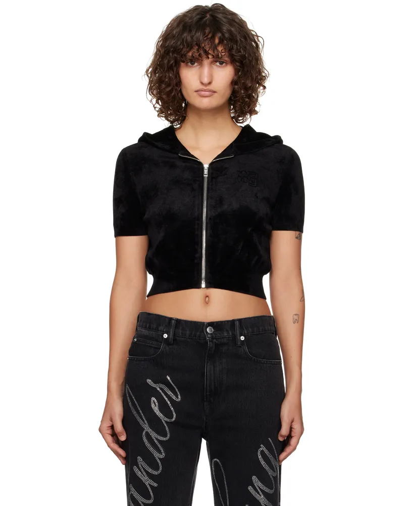 Alexander Wang Black Cropped Zip-Up Hoodie 001