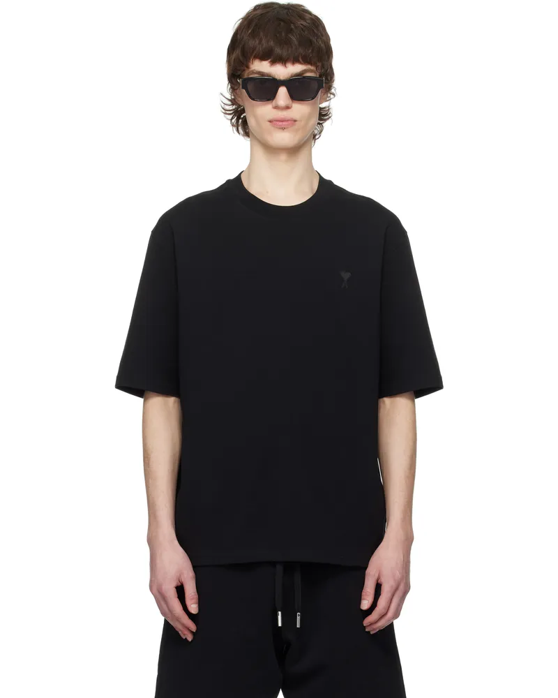 AMI Paris Black Cotton Tonal Ami de Coeur T-shirt 001