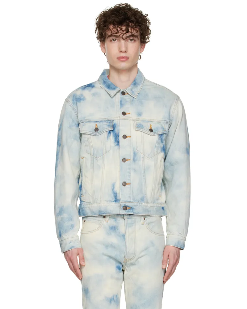 SEEKINGS Blue Bleached Denim Jacket Bleachedsky