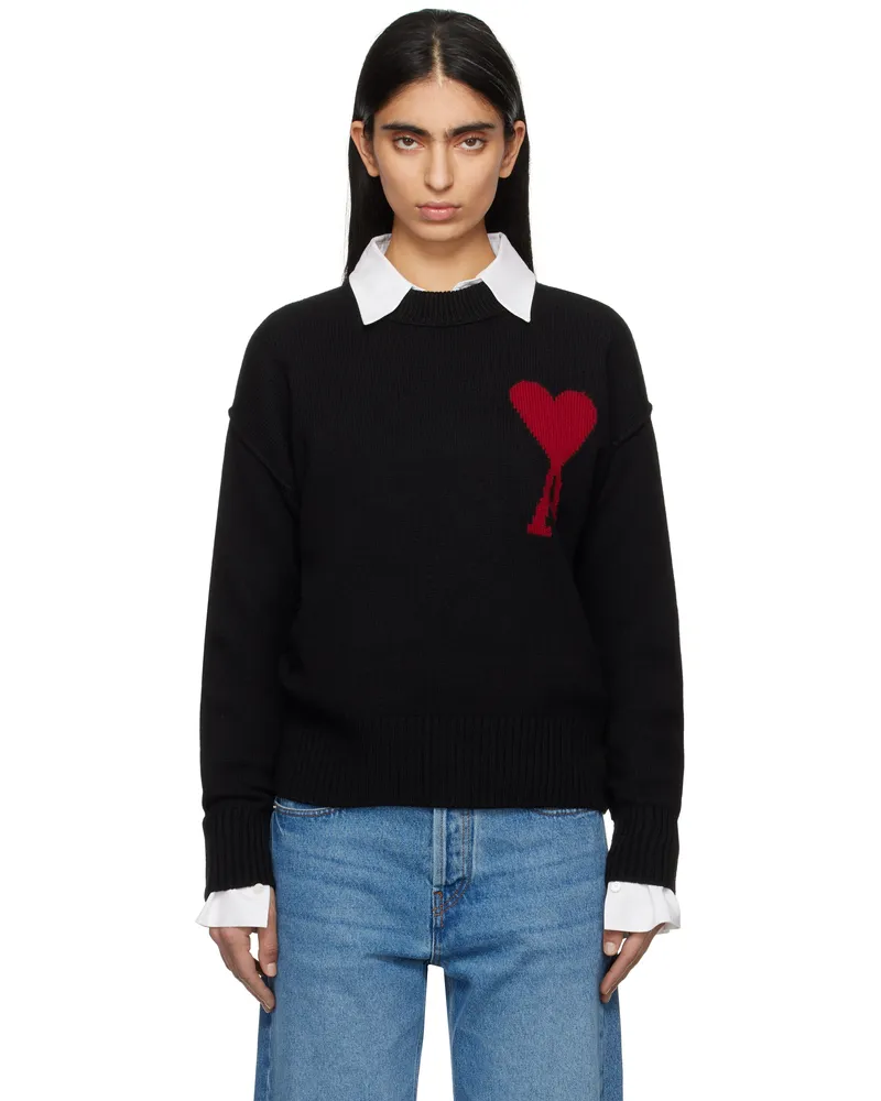 AMI Paris Black Wool Ami de Coeur Sweater Black