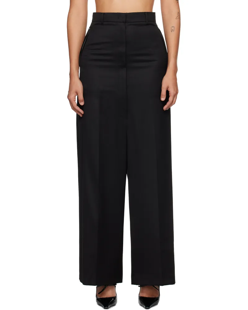 pushBUTTON Black Side Folded Wide Trousers Black