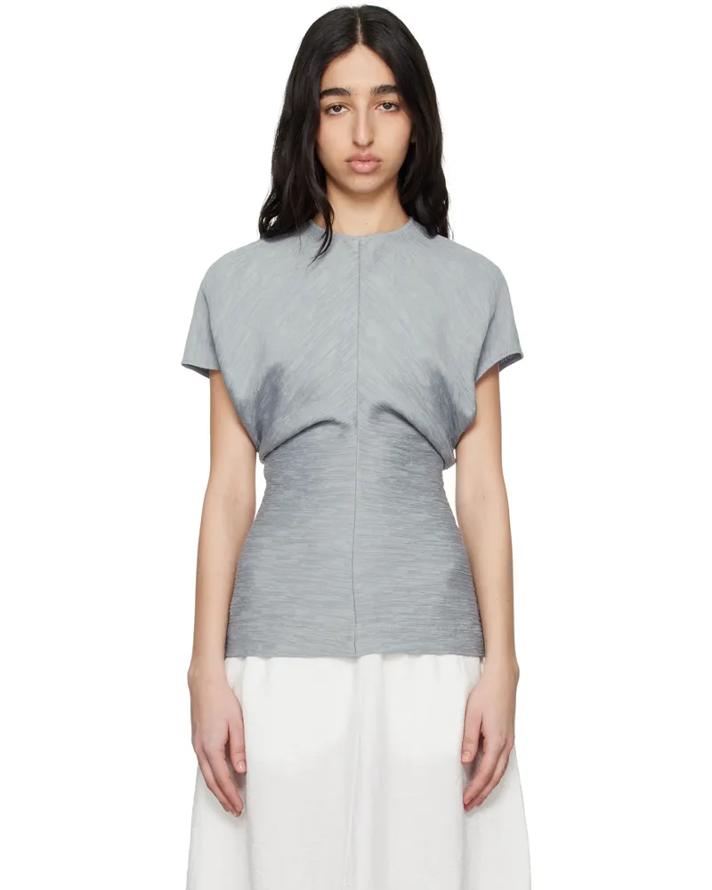 Totême Blue Slouch Waist Crinkled Blouse Mistral