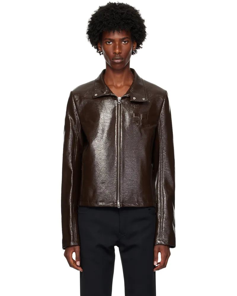 Courrèges Brown Zipped Vinyl Biker Jacket 1983