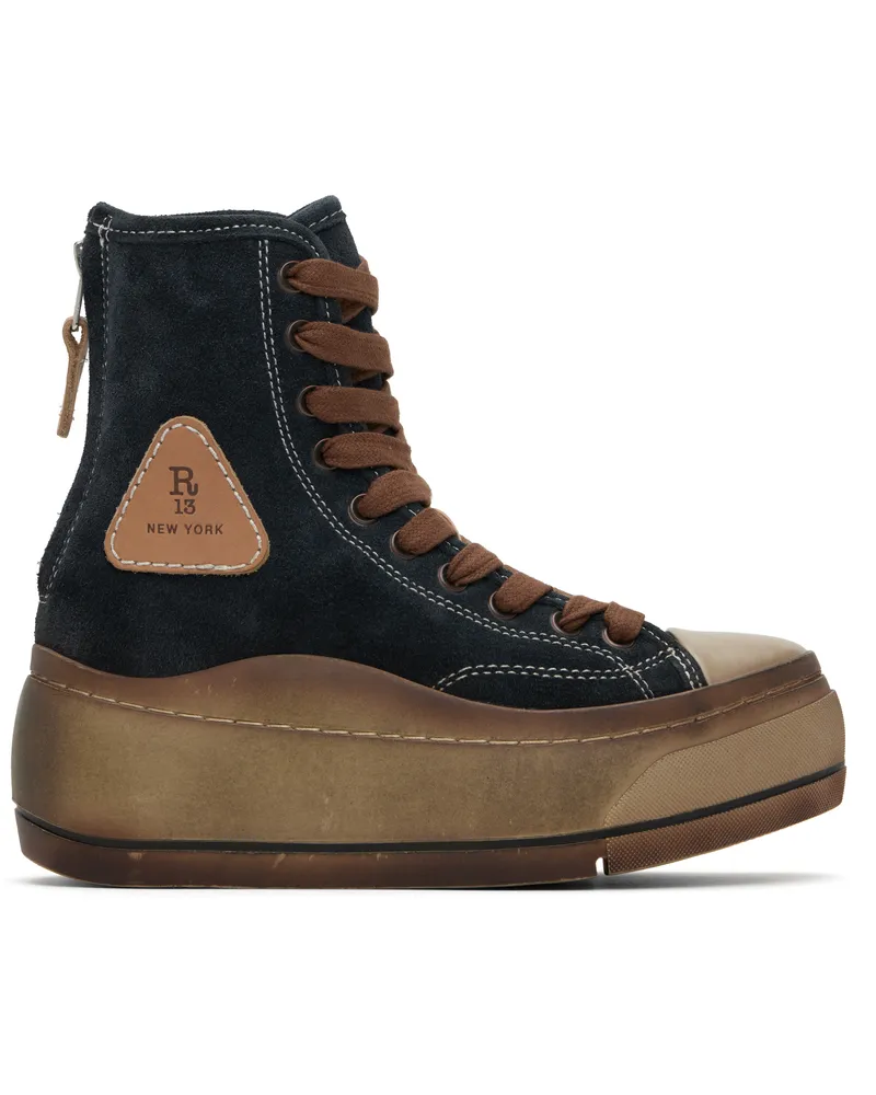 R13 Navy Distressed Tall Kurt Sneakers Washed