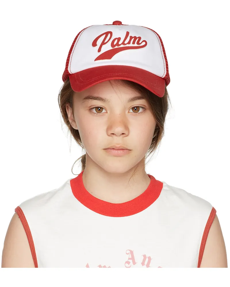 Palm Angels Kids Red & White Logo Baseball Cap Red