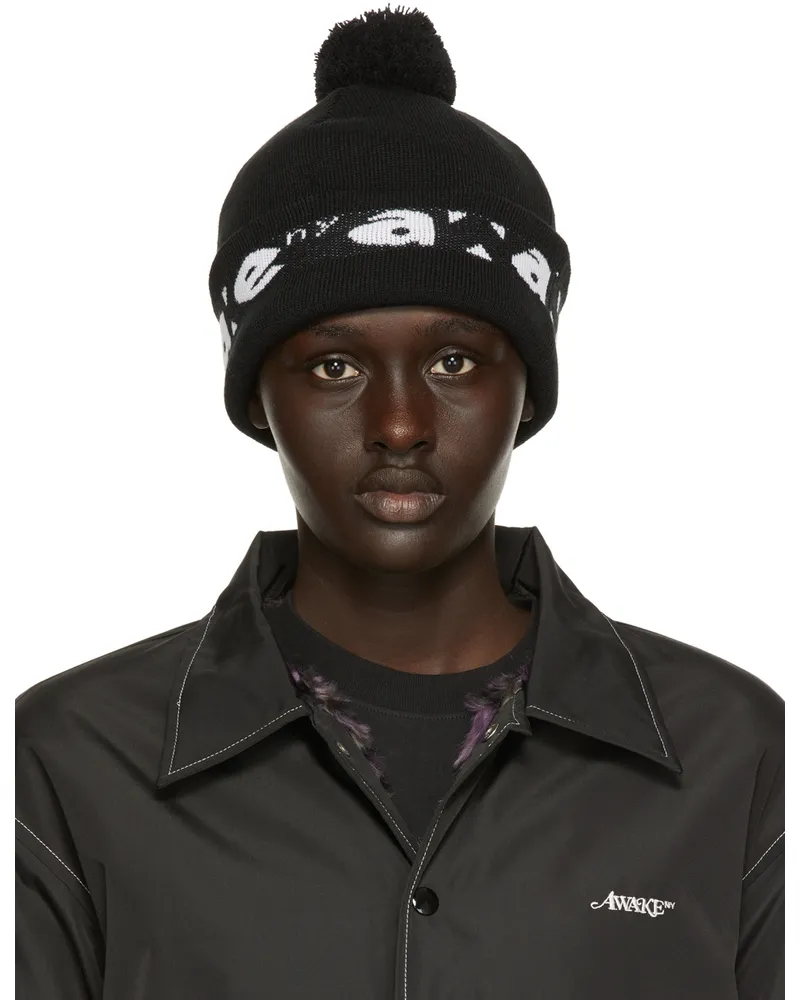 AWAKE NY Black Block Out Logo Beanie Black
