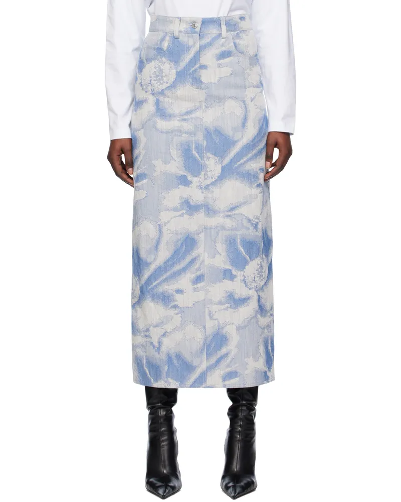 MSGM Blue Jacquard Denim Maxi Skirt 84