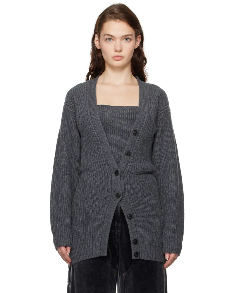 Alexander Wang Gray Pre-Styled Twinset Cardigan Charcoal