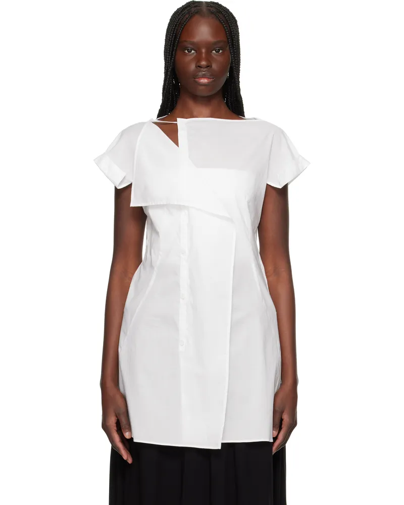 Yohji Yamamoto White Cotton Lawn Right Side Drape Blouse 1