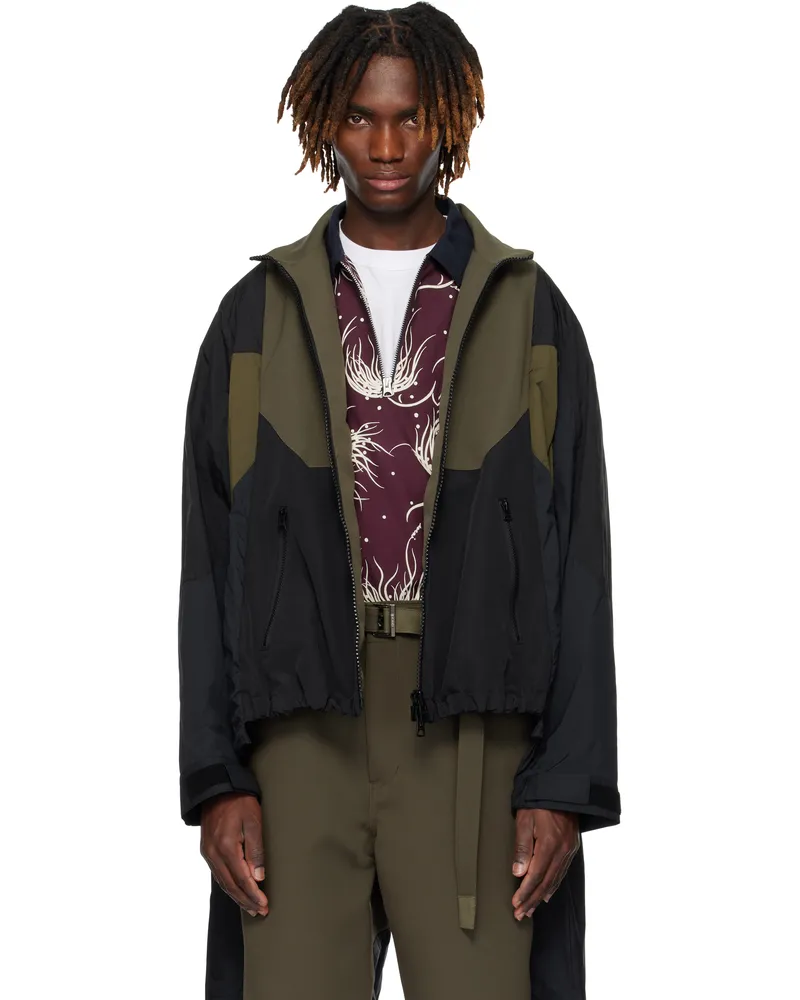 Sacai Khaki & Navy Matelasse Twill Mix Jacket 505