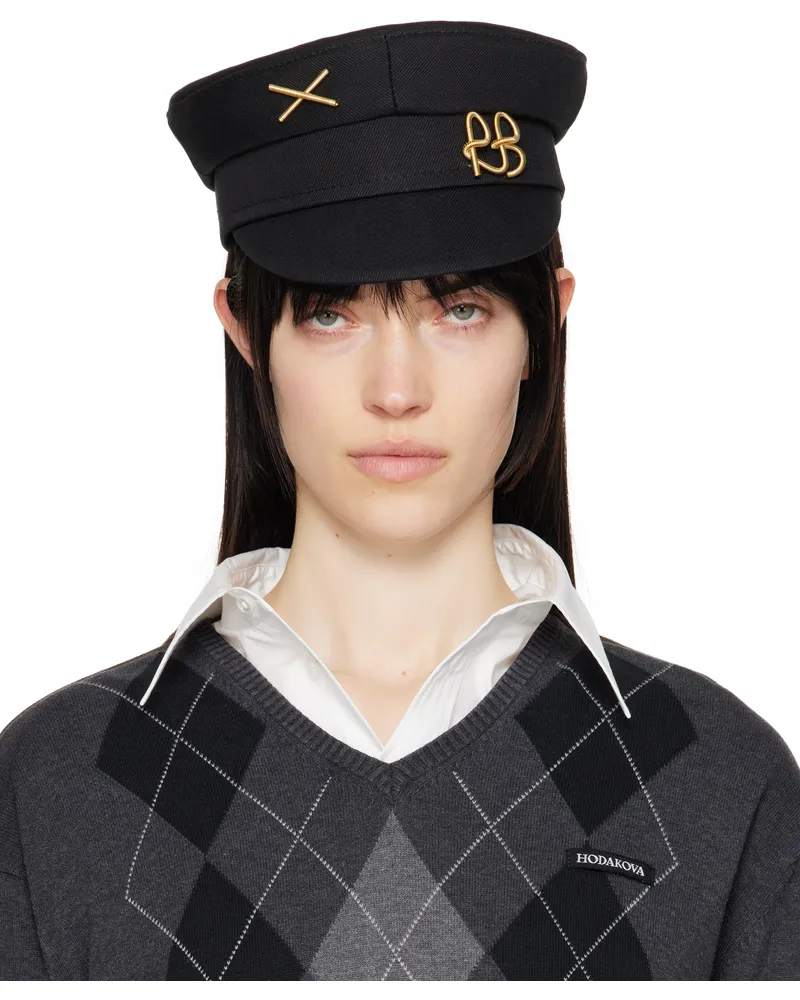 RUSLAN BAGINSKIY Black Embellished Baker Boy Cap Black