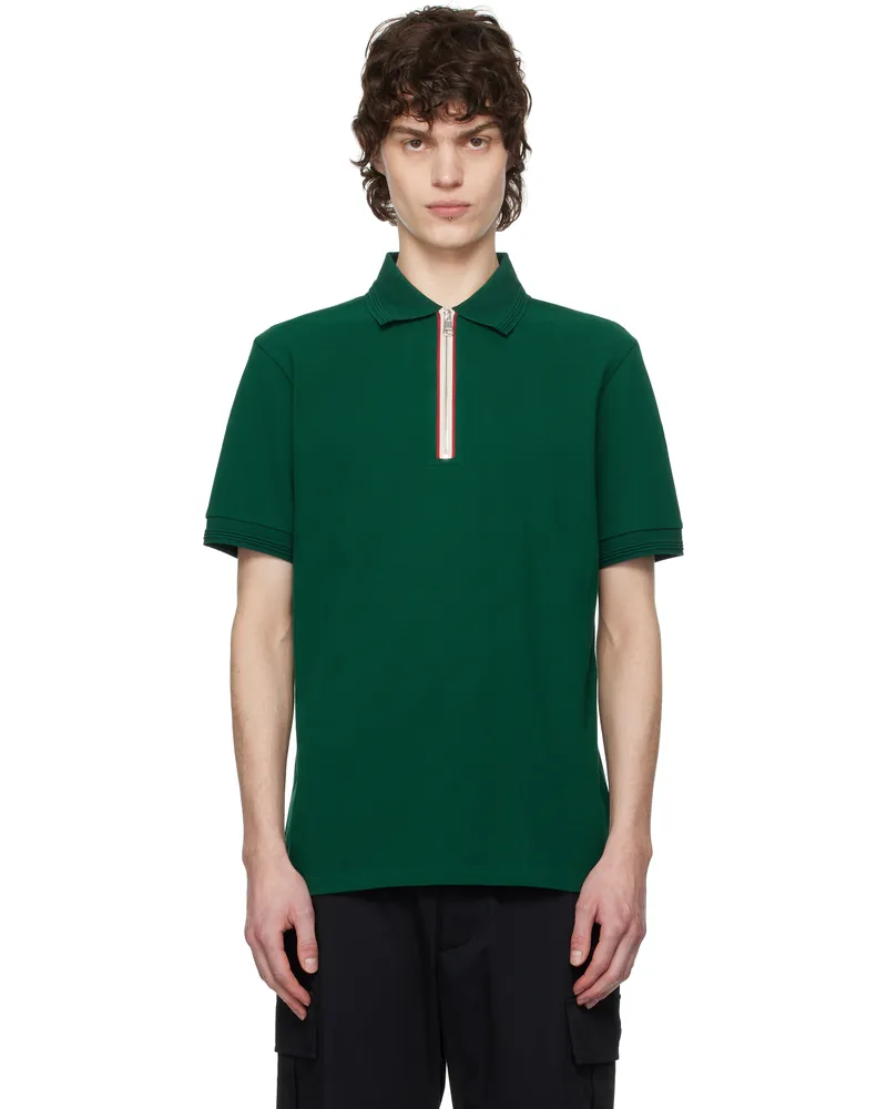 Moncler Green Tricolour Trim Cotton Piquet Polo 875
