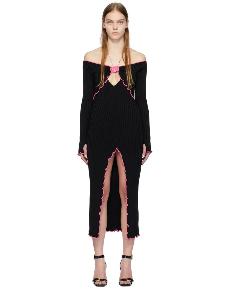 Versace Jeans Black V-Emblem Midi Dress E899