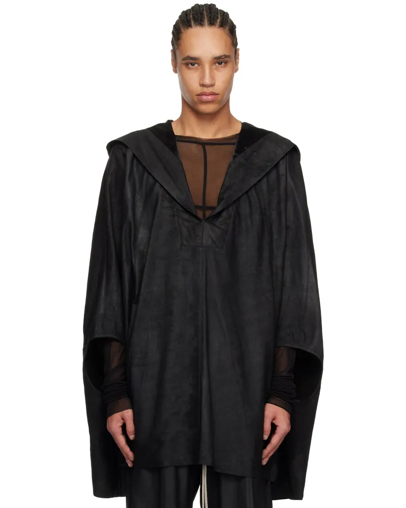 Rick Owens Black Hollywood Kaftan Leather Hoodie 09