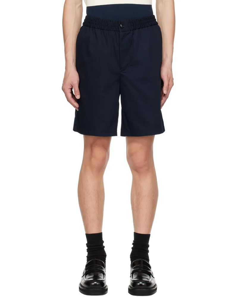AMI Paris Navy Elasticized Shorts Nautic
