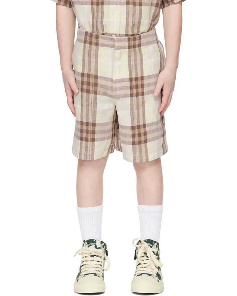 Burberry Kids Beige Check Linen Shorts Wren
