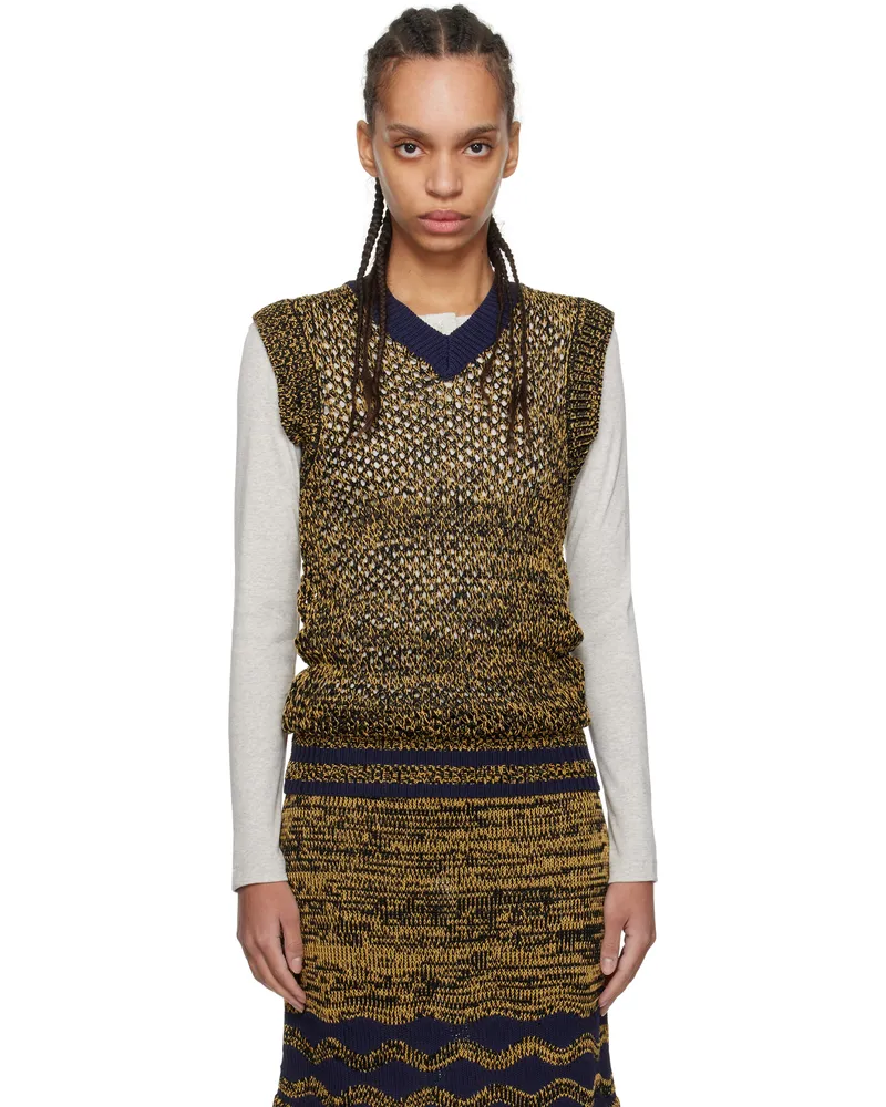 Wales Bonner Navy & Yellow Shade Knit Vest Navy