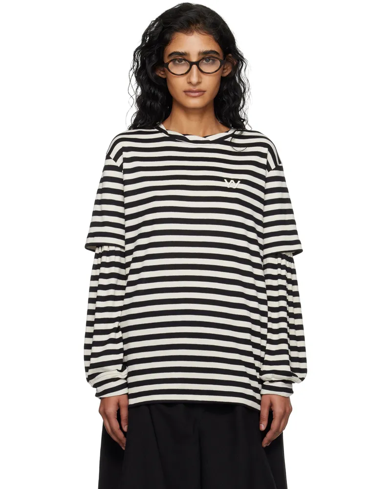 OPEN YY Black & Off-White Layered Stripe T-shirt Black