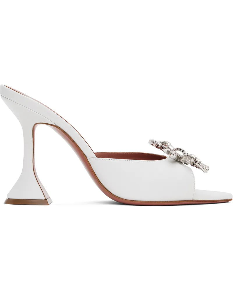 Amina Muaddi White Rosie Slipper Heeled Sandals White