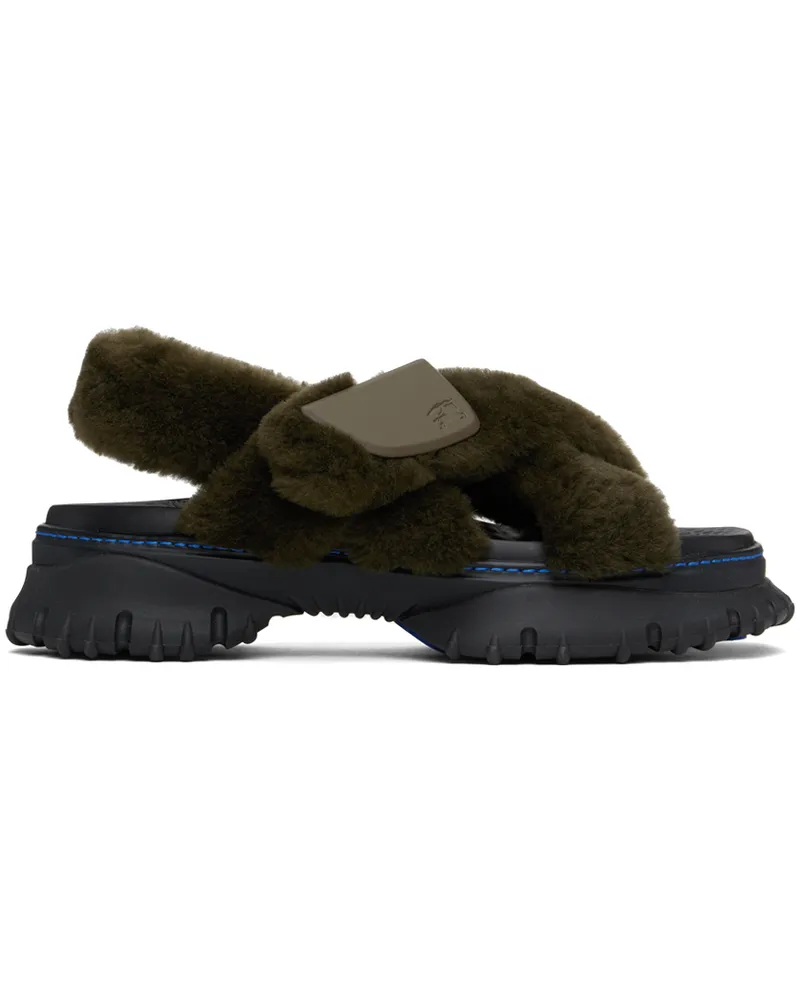 Burberry Green Shearling Pebble Sandals Loch