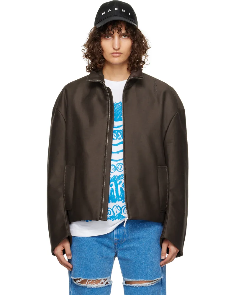 Marni Brown Cropped Cocoon Jacket 00m66