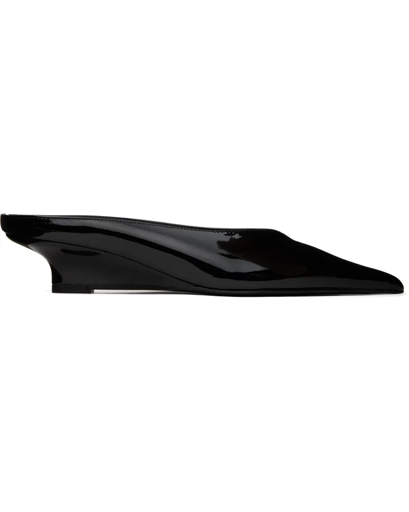 Totême Black Sharp Patent Wedge Mules Black