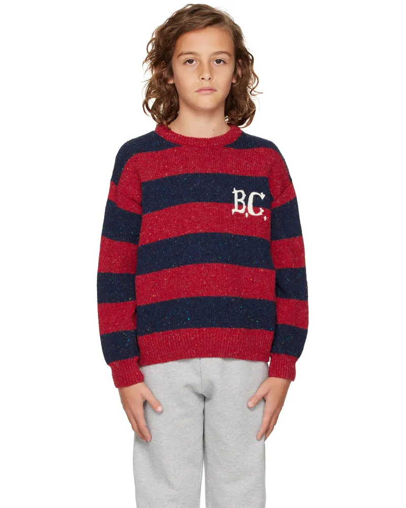 BOBO CHOSES Kids Red & Navy 'B.C' Vintage Stripes Sweater Red