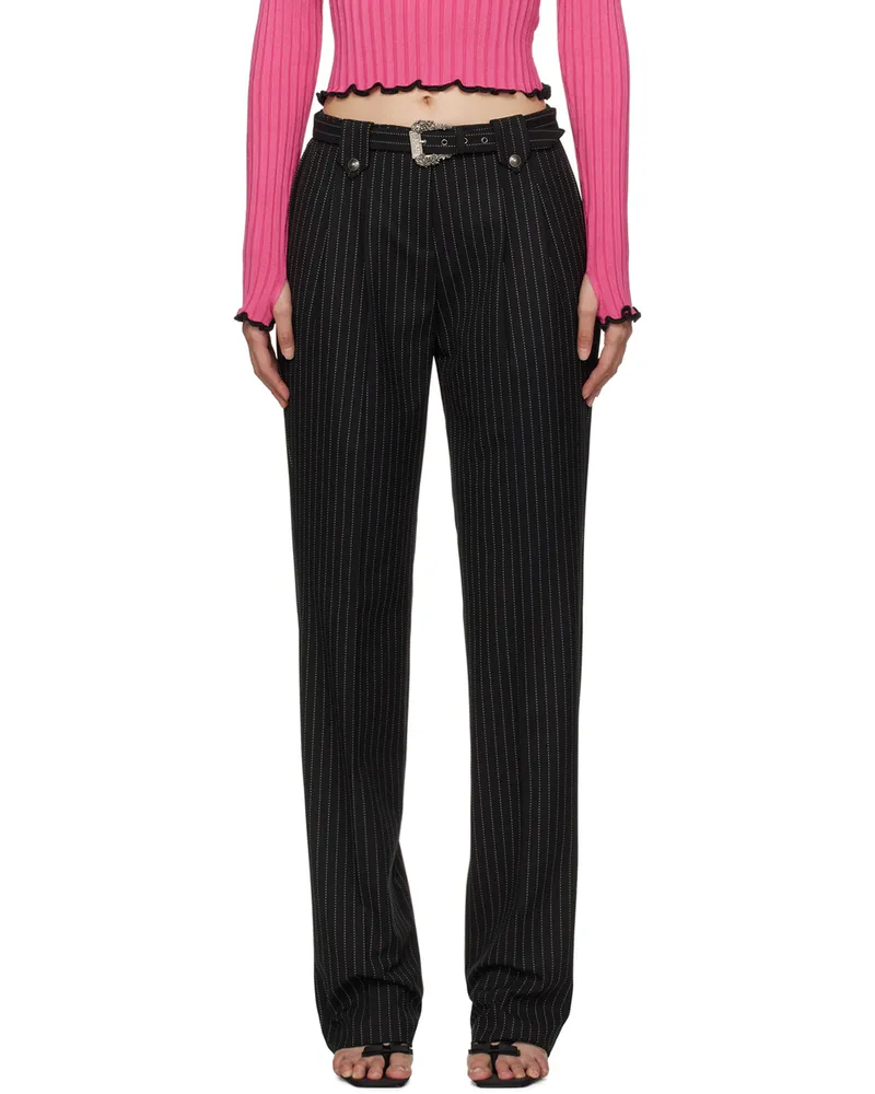 Versace Jeans Black Pinstripe Trousers E899
