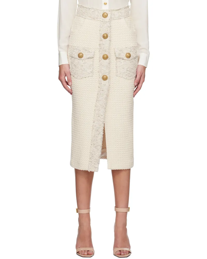 Balmain Off-White Graphic Midi Skirt 0aq