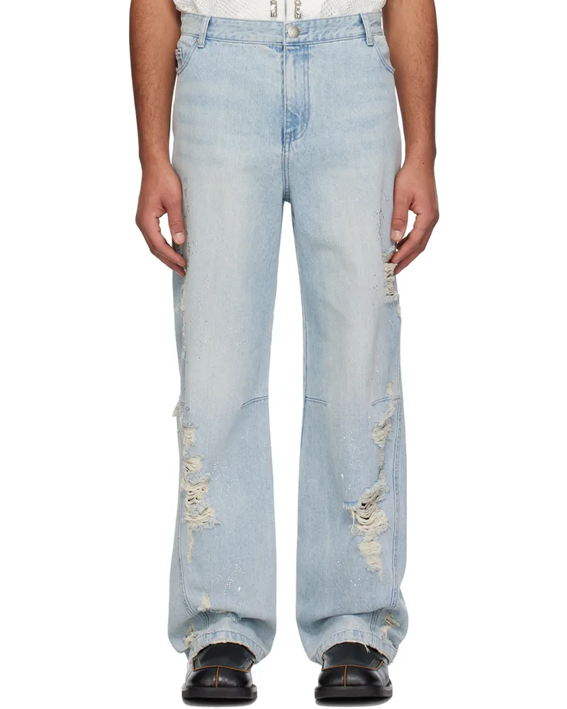 lesugiatelier Blue Crystal-Cut Jeans Sky
