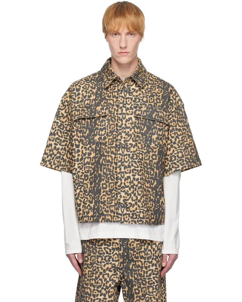 RHUDE Beige Leopard Boxy Work Denim Shirt Black